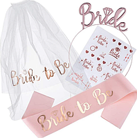 Набор на девичники для невесты Bride to be One Size фата обруч лента флеш-тату пудровый белый