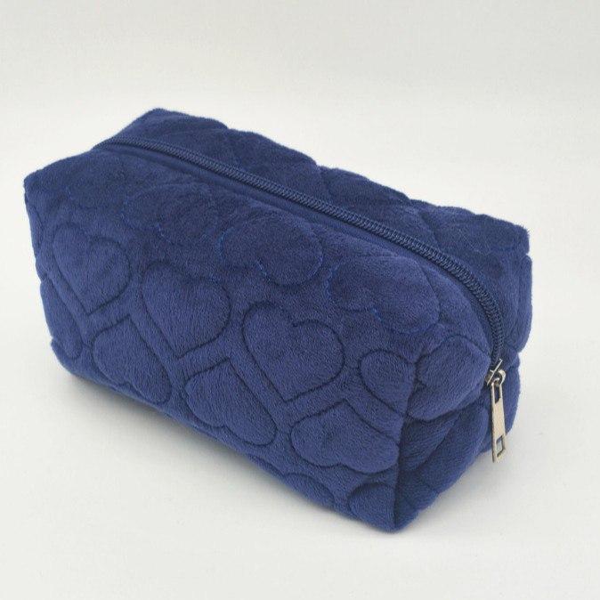 Плюшева косметичка в сердечка (без підкладки), Синій 16х10х8 см