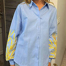 Вишита блуза "Єва" блакитний льон