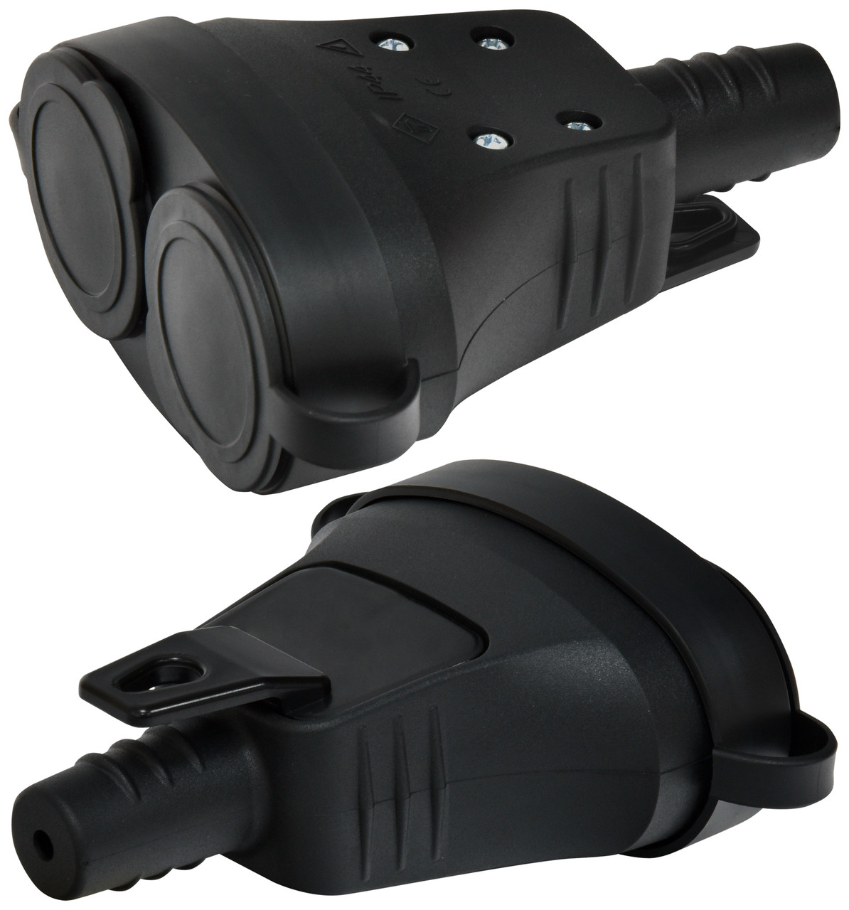 Розетка подвійна кабельна каучук ERS-2C 2P+PE 16A 250V IP44 ETI 4481013 з заглушками (із заземленням Schuko), фото 1