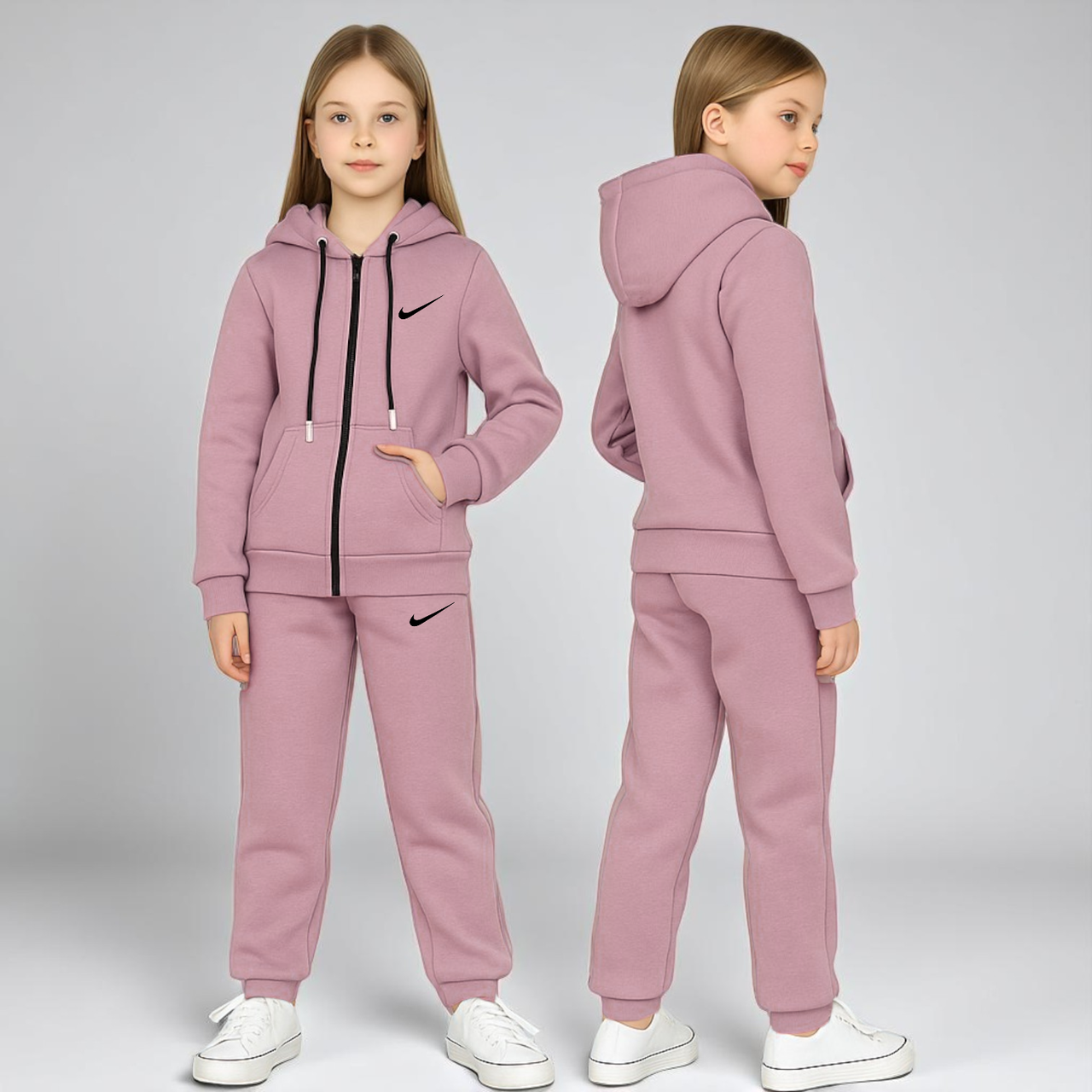 Теплий Костюм на флісі для дівчинки 104-116 см 003596 Туреччина Пудра