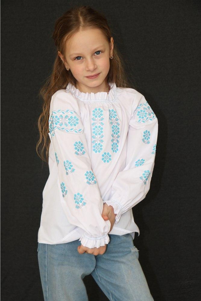 Дитяча вишита блуза "Аріна" (з бірюзово-сірою вишивкою), фото 1
