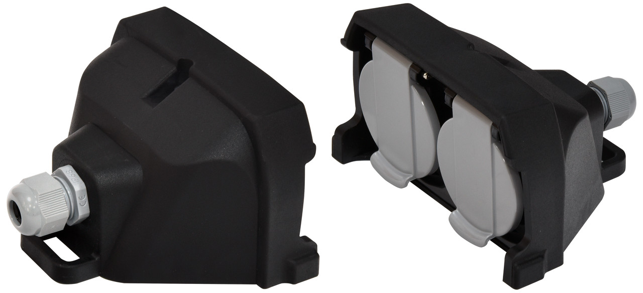 Розетка подвійна кабельна каучук ERS-2CM 2P+PE 16A 250V IP44 ETI 4481014 з кришками (із заземленням Schuko), фото 1