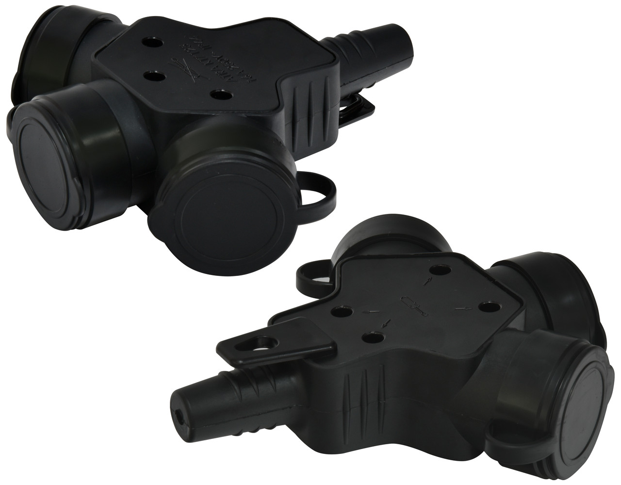 Розетка потрійна кабельна каучук ERS-3C 2P+PE 16A 250V IP44 ETI 4481009 з заглушками (із заземленням Schuko), фото 1