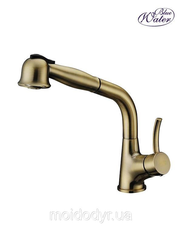 Змішувач кухонний Blue Water Retra антична латунь з висувним душем