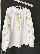 Дитяча вишита блуза "Аріна" (з сіро салатовою вишивкою)