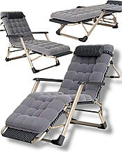 Розкладне крісло ліжко зі зйомним матрацом Leobro до 150 кг смужка сірий, шезлонг лежак для відпочинку