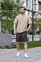 Стильна повсякденна оверсайз футболка для чоловіків, Легка бавовняна для повсякденного носіння бежева