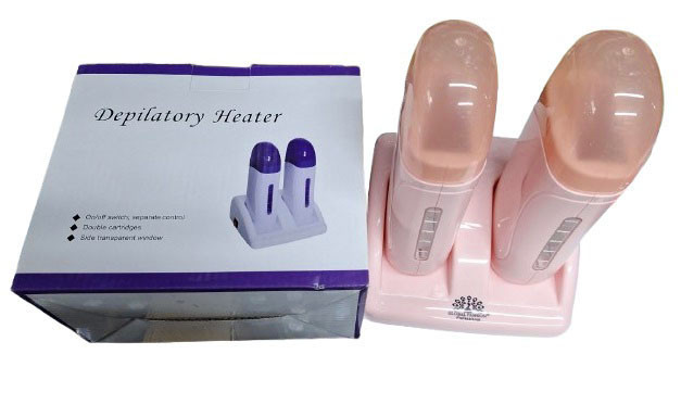 Воскоплав двокасетний Global Fashion Depilatory Heater 2в1 з підставкою для депіляції волосся Персиковий 40 Вт