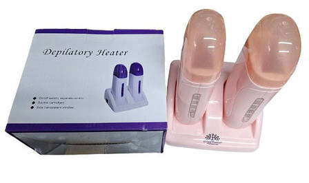 Воскоплав двокасетний Global Fashion Depilatory Heater 2в1 з підставкою для депіляції волосся Персиковий 40 Вт, фото 1