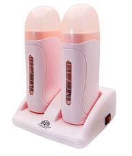 Воскоплав двокасетний Global Fashion Depilatory Heater 2в1 з підставкою для депіляції волосся Персиковий 40 Вт, фото 2