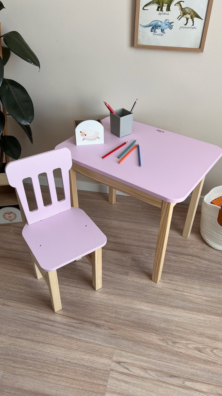 Столик з ящиком та стільчик решітка рожевого кольору 2 група, фото 1
