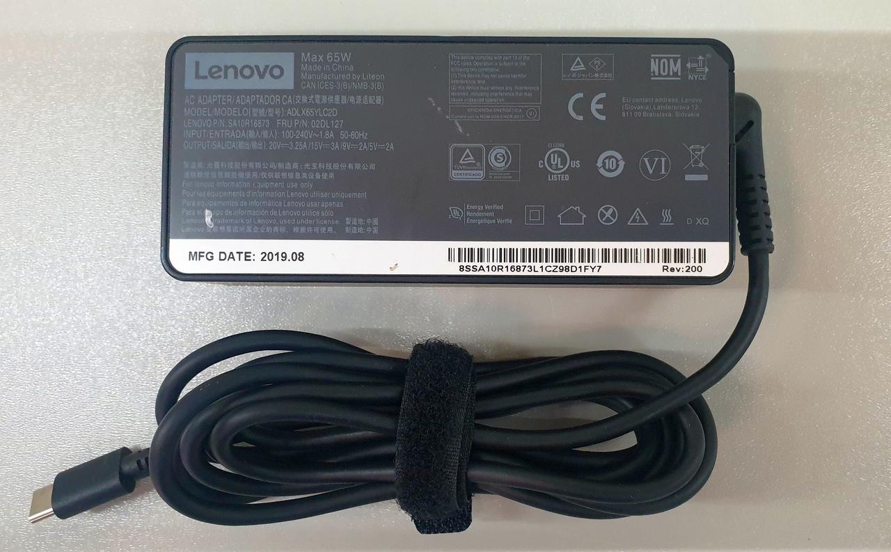 Блок живлення Lenovo 20V 3,25A 65W Type-C (ADLX65YCC2D) Оригінал, фото 1