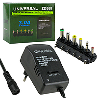 Блок живлення універсальний ZD668 (6 конекторів/3V, 4.5 V, 6 V, 7.5 V, 9 V, 12 V / 30 W / 3 А) чорний