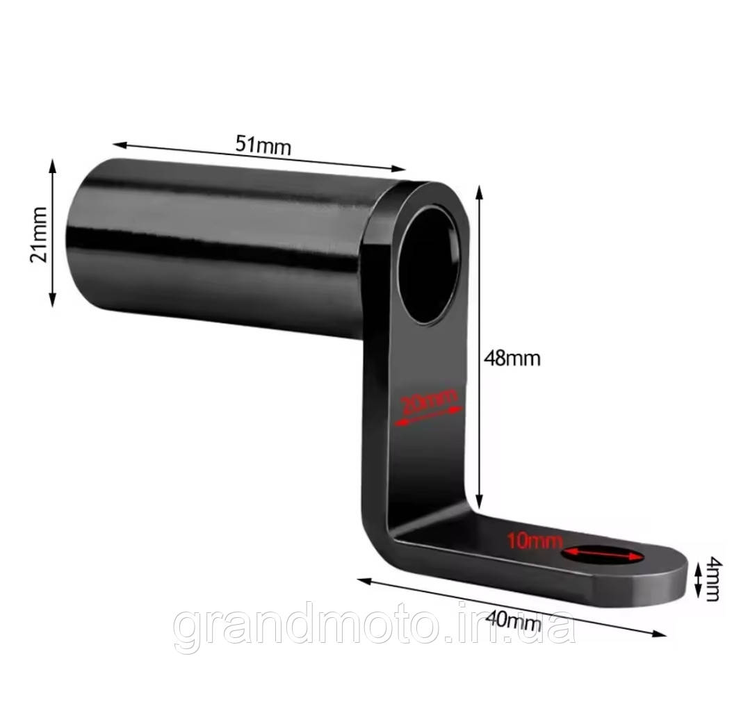 Кріплення кронштейн адаптер для додаткових аксесуарів на дзеркало мотоцикла квадроцикла самоката 5.1 см, фото 1