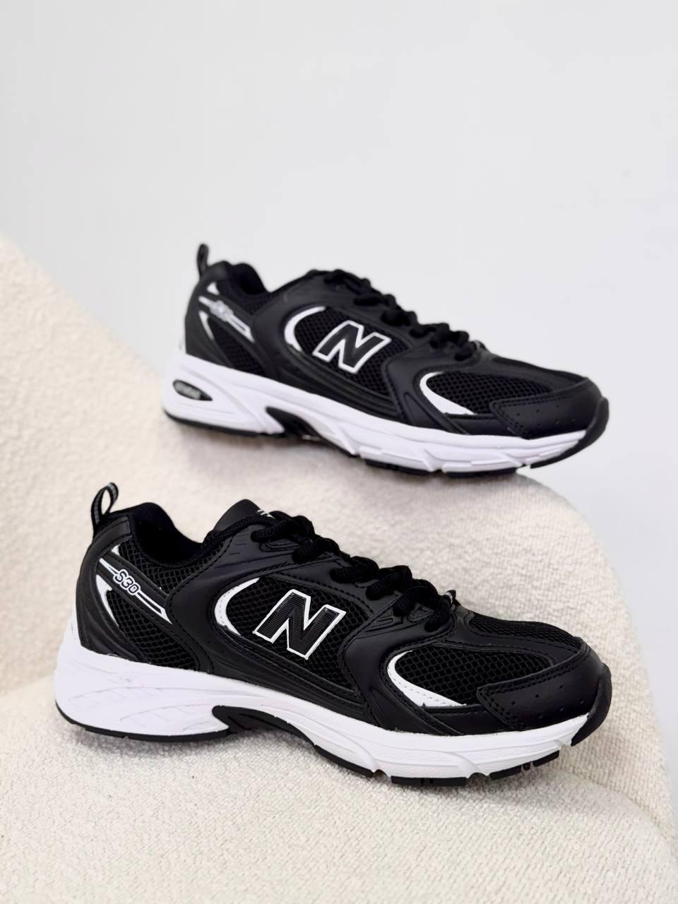 Чоловічі кросівки New Balance 530 Black/White — шкіра та сітка, весна-літо-осінь, фото 1