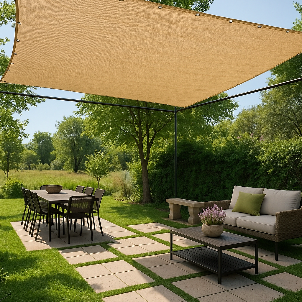 Затіняюча сітка з люверсами (кільцями) 2 на 5 м, бежева. Тент з люверсами з 4-х сторін, крок 50 см -UKMarket-, фото 1