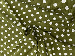 Штапель принт Білий горох на хакі