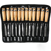 Набір різців по дереву 12 шт у чохлі / Стамески для різьблення по дереву / Різці по дереву / Комплект стамесок