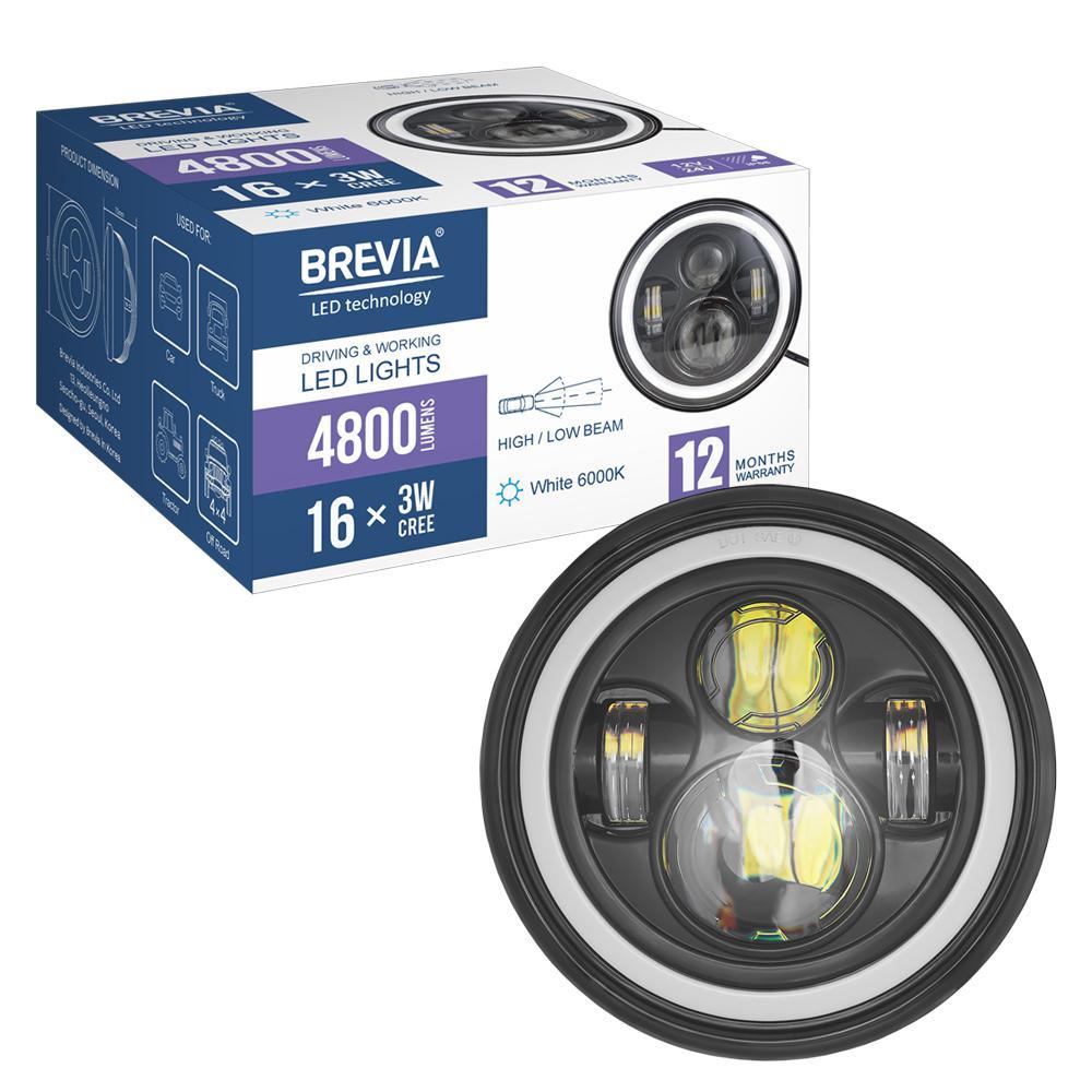 Фара світлодіодна Brevia 60W (4x5W ETI+DRL), 4800Lm / 2160Lm, 6000K, 177x70mm
