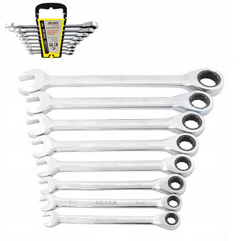 Набір ключів ріжково-накидних із тріскачкою Silver 8 шт. 8-22 мм SK-008-01