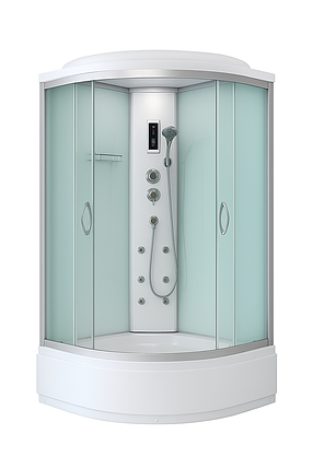 Душовий бокс KO&PO 470 RF 100х100х215 см на глибокому піддоні з гідромасажем і електронікою розсувні двері, фото 1