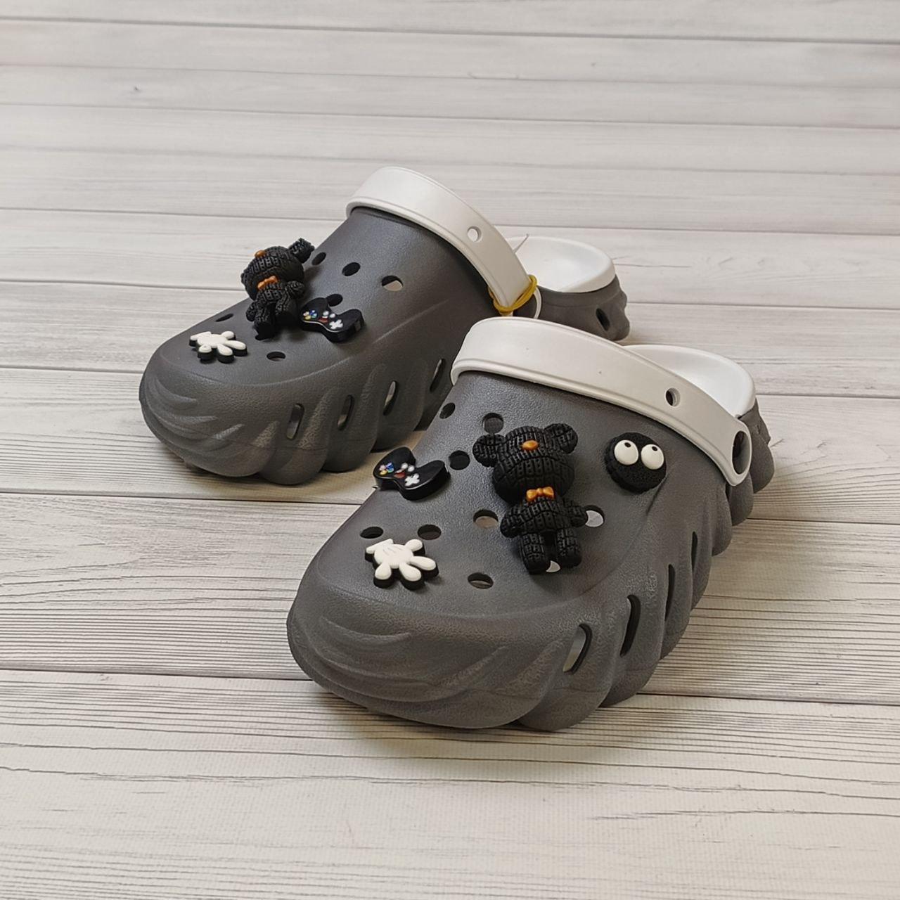 Крокси пінка для хлопчика дівчинки з ведмедиком у сірому кольорі, фото 1