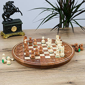Колекційні шахи дерев'яні круглі 35 × 35 см | Подарунок шефу на юбілей