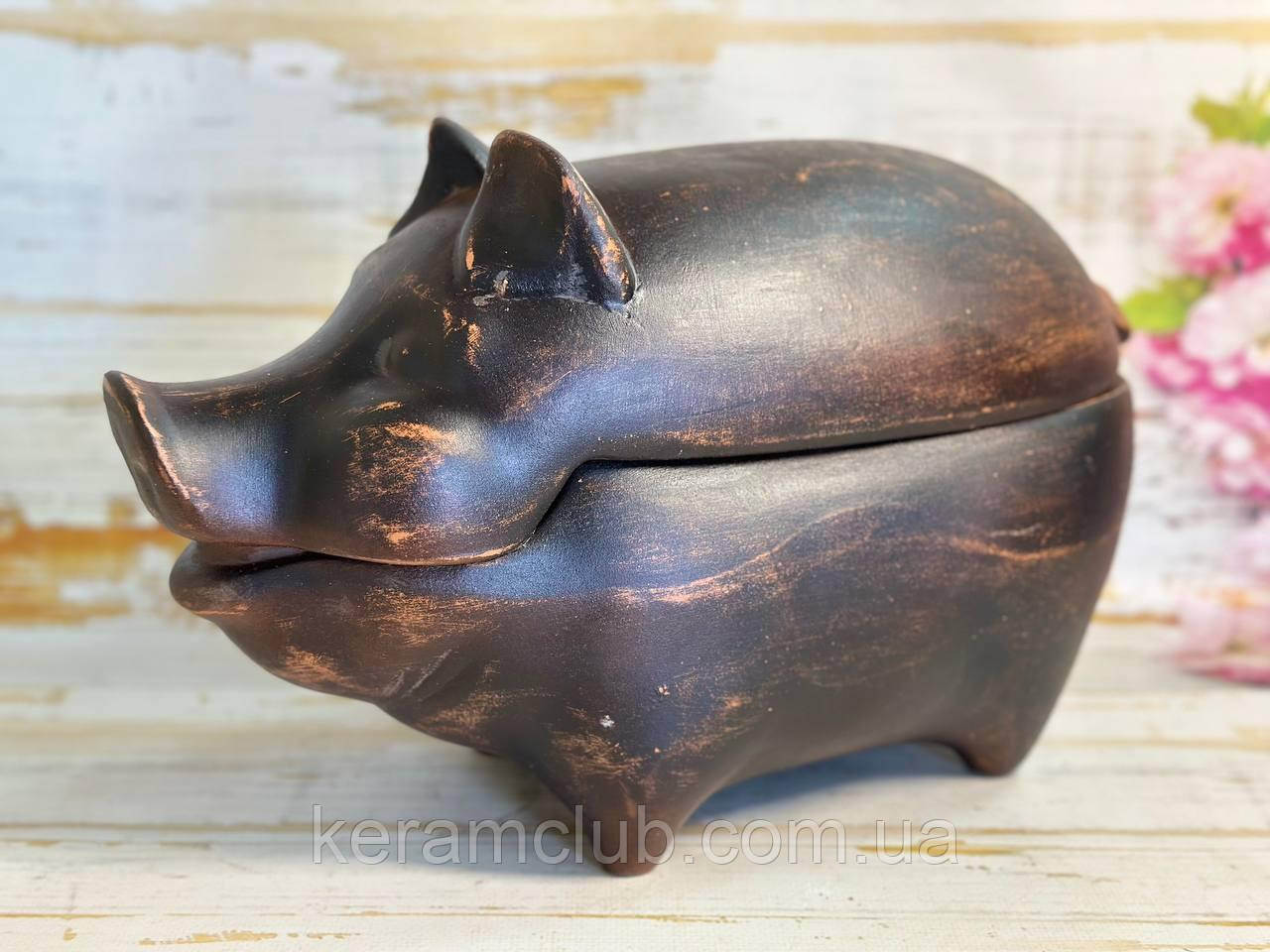 Форма для запікання та подачі "Смажений кабанчик" 2.5 л з червоної глини, фото 1