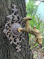 Декоративна розетка, щит для садового умивальника, фонтану 350x190 мм, чавун, чорний