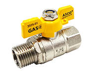 Кран кульовий для газу Nickel PRO 1/2" ВЗ PN20 жовтий метелик Asco®