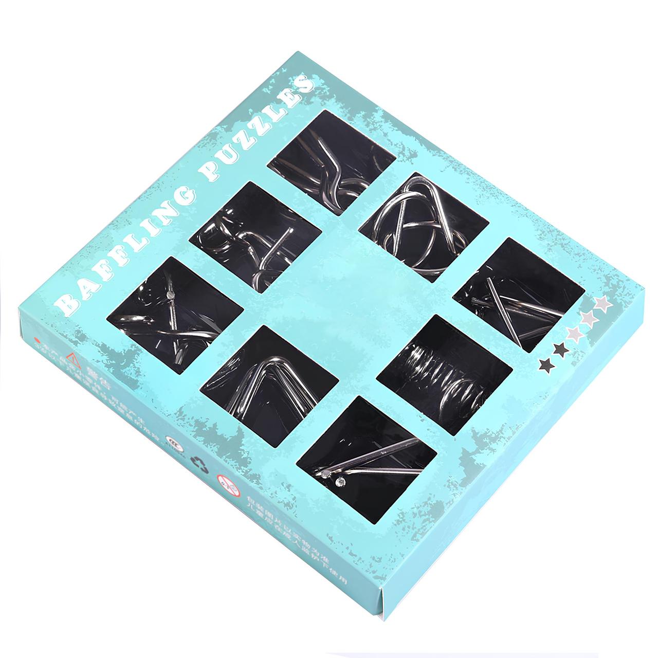 Металеві головоломки Монтессорі RESTEQ — набір з 9 штук у коробці для розвитку логіки, моторики та концентрації уваги у дітей та