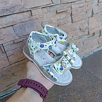 Срібні босоніжки для дівчинки в фіолетовий горошок 18147