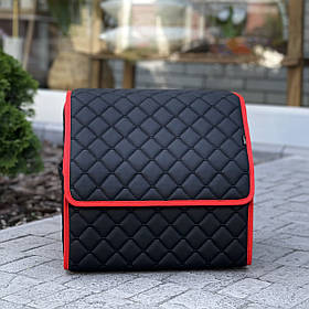 Органайзер у багажник з екошкіри, чорний з червоним кантом, 35 см, коробка в багажник