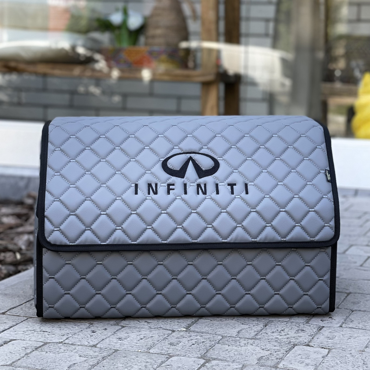 Органайзер у багажник з логотипом Infiniti з екошкіри, сірий, 50 см, сумка в багажник, фото 1