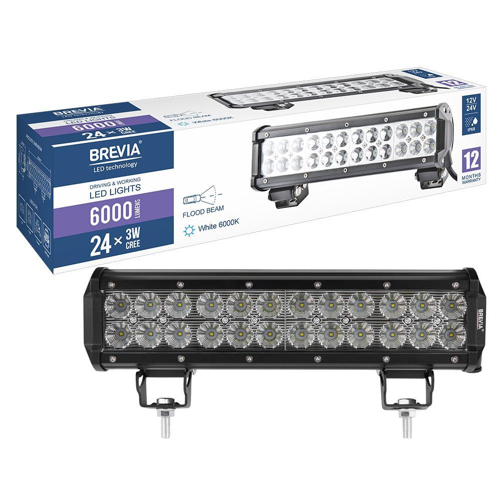 Фара світлодіодна Brevia 10-30V, 72W (24x3W), 6000Lm, CREE, FLOOD