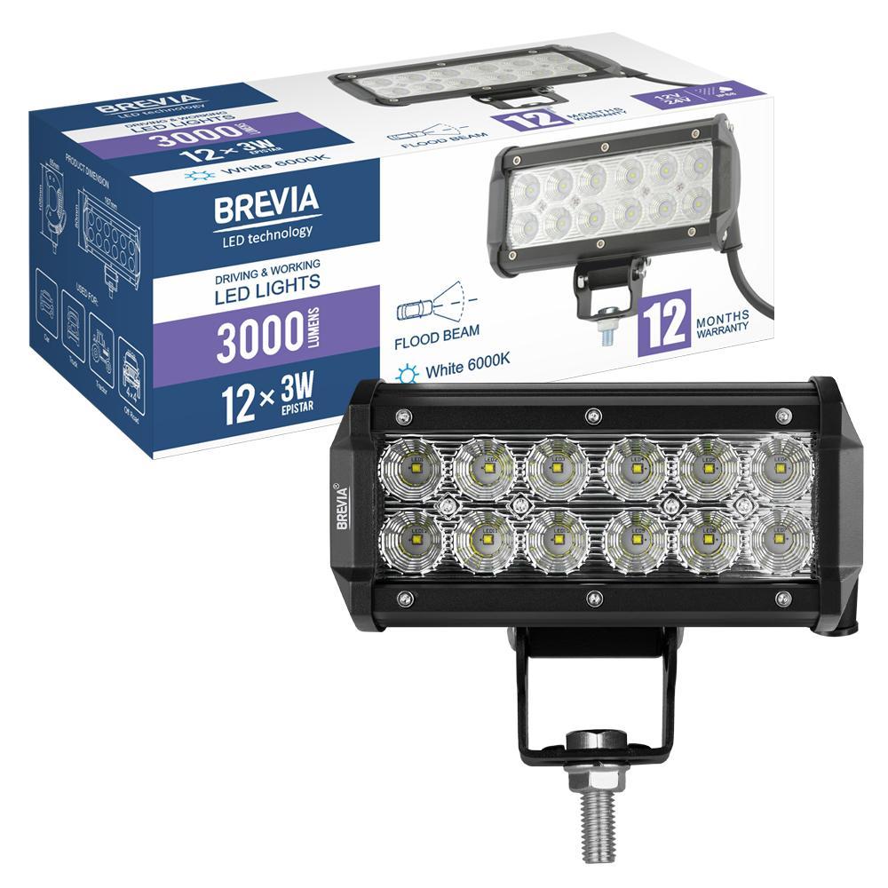 Фара світлодіодна Brevia 10-30V, 36W (12x3W), 3000Lm, CREE, FLOOD, фото 1