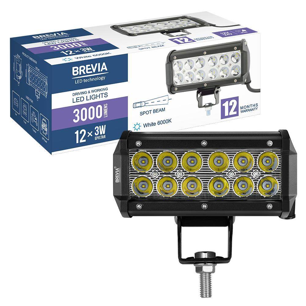 Фара світлодіодна Brevia 10-30V, 36W (12x3W), 3000Lm, CREE, SPOT