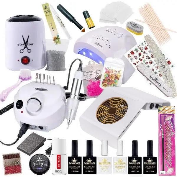 Стартовий набір для манікюру з лампою для сушіння лаку SunOne, фрезером 601, витяжкою та стерилізатором - AS-9, фото 1