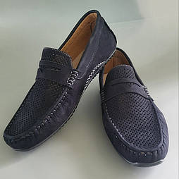 ETHEREAL Blue Nub нубукові мокасини з перфорацією на союзці шкіряною підкладкою синього кольору 40 розмір 27см