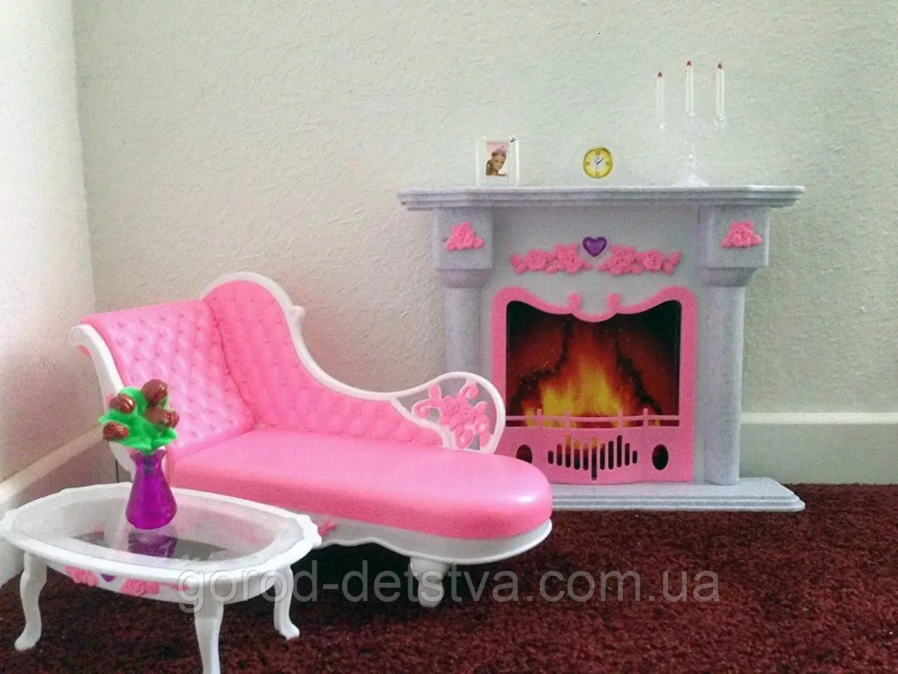 Меблі для ляльок типу Барбі Камін для ляльок Барбі Глорія Gloria Кімната з каміном диван Меблі для ляльок 2618, фото 1