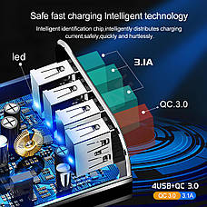 Мережевий зарядний пристрій швидкого заряджання 4 port USB Quick Charge 3.0 Black (12W). Швидка зарядка для телефону, фото 4