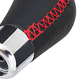 УНІВЕРСАЛЬНА ручка КПП ЧОРНА ШКІРА + ХРОМ + ЧЕРВОНА НИТКА + НАБІР ЕМБЛЕМ 5 І 6 ШВИДКОСТІ, фото 2