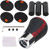 УНІВЕРСАЛЬНА ручка КПП ЧОРНА ШКІРА + ХРОМ + ЧЕРВОНА НИТКА + НАБІР ЕМБЛЕМ 5 І 6 ШВИДКОСТІ, фото 10