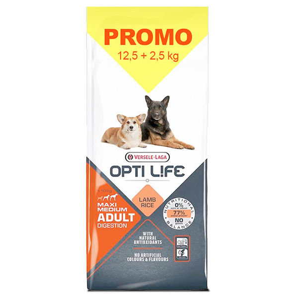 Opti Life Adult Digestion Medium & Max Promo ОПТІ ЛАЙФ ЯГНЯ СЕРЕДНІХ ВЕЛИКИХ сухий суперпреміум корм для собак з чутливим, фото 1