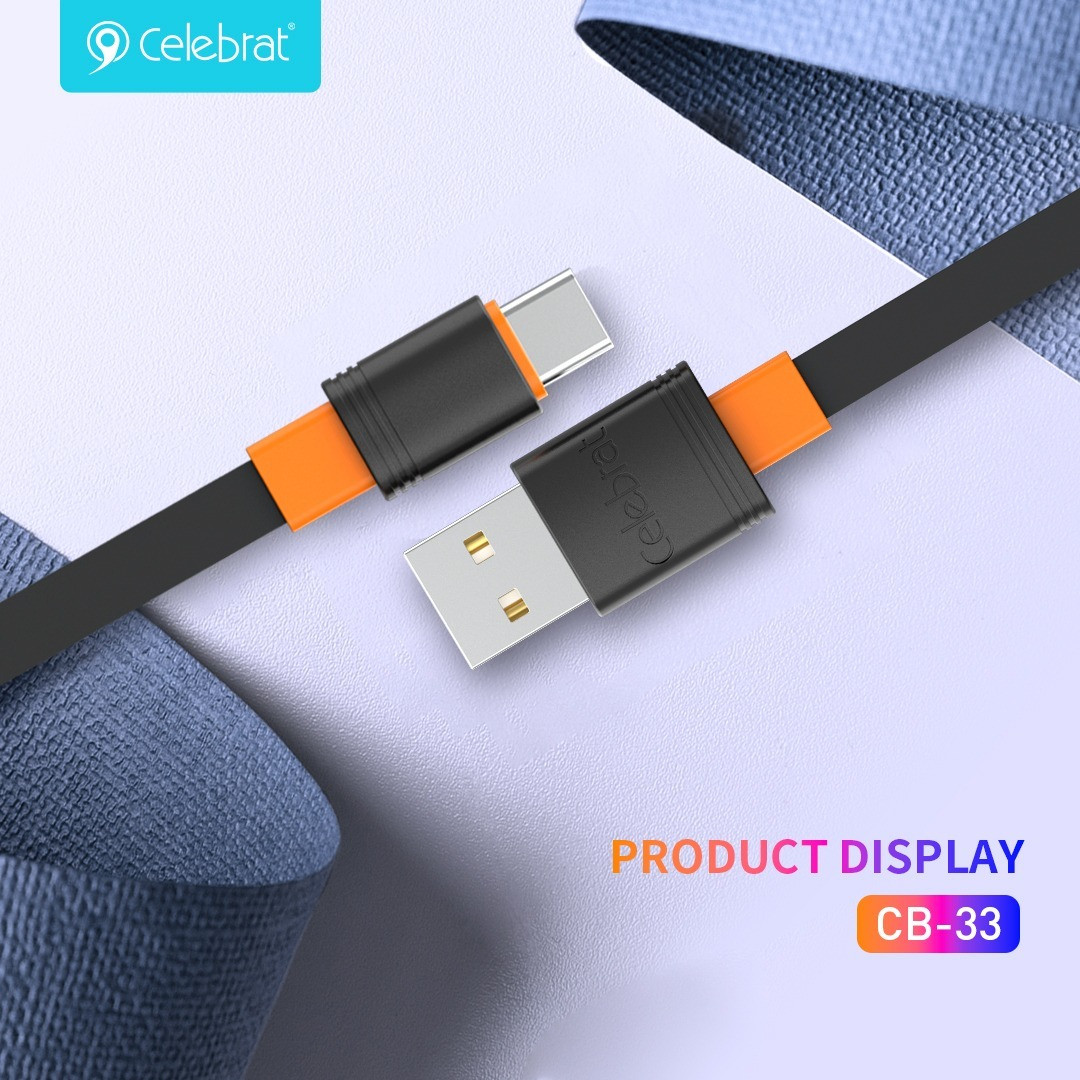 Кабель USB - Type-C Celebrat CB-33 3А, Чорний 1м., шнур тайп сі для заряджання телефону (провід тайп сі), фото 1
