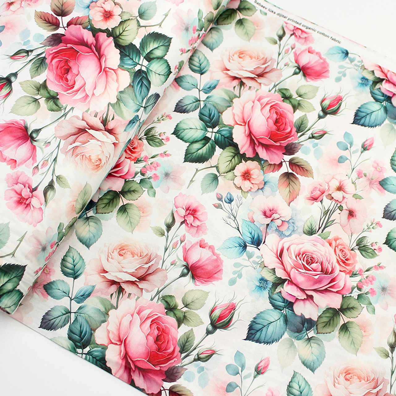 Ранфорс digital шириною 240 см "Яскраві троянди" білий фон № SB-3507, фото 1