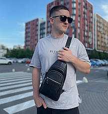 Чоловіча сумка-слінг шкіряна крос боді чорна Tiding Bag A25F-5060A, фото 4