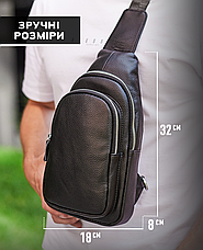 Чоловіча сумка-слінг шкіряна чорна на плече зерниста 23242, фото 4