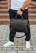 Шкіряна чоловіча ділова сумка-портфель чорна Tiding Bag 30987, фото 4